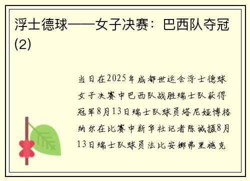 浮士德球——女子决赛：巴西队夺冠(2)